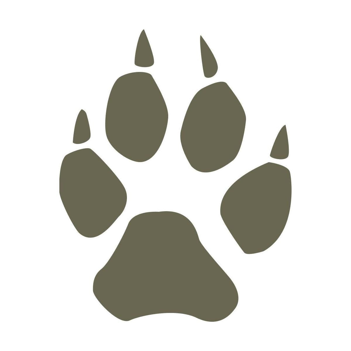 Silhouette illustration of an animal paw print with visible claw marks, designed for use as a Delrin leather stamp.
