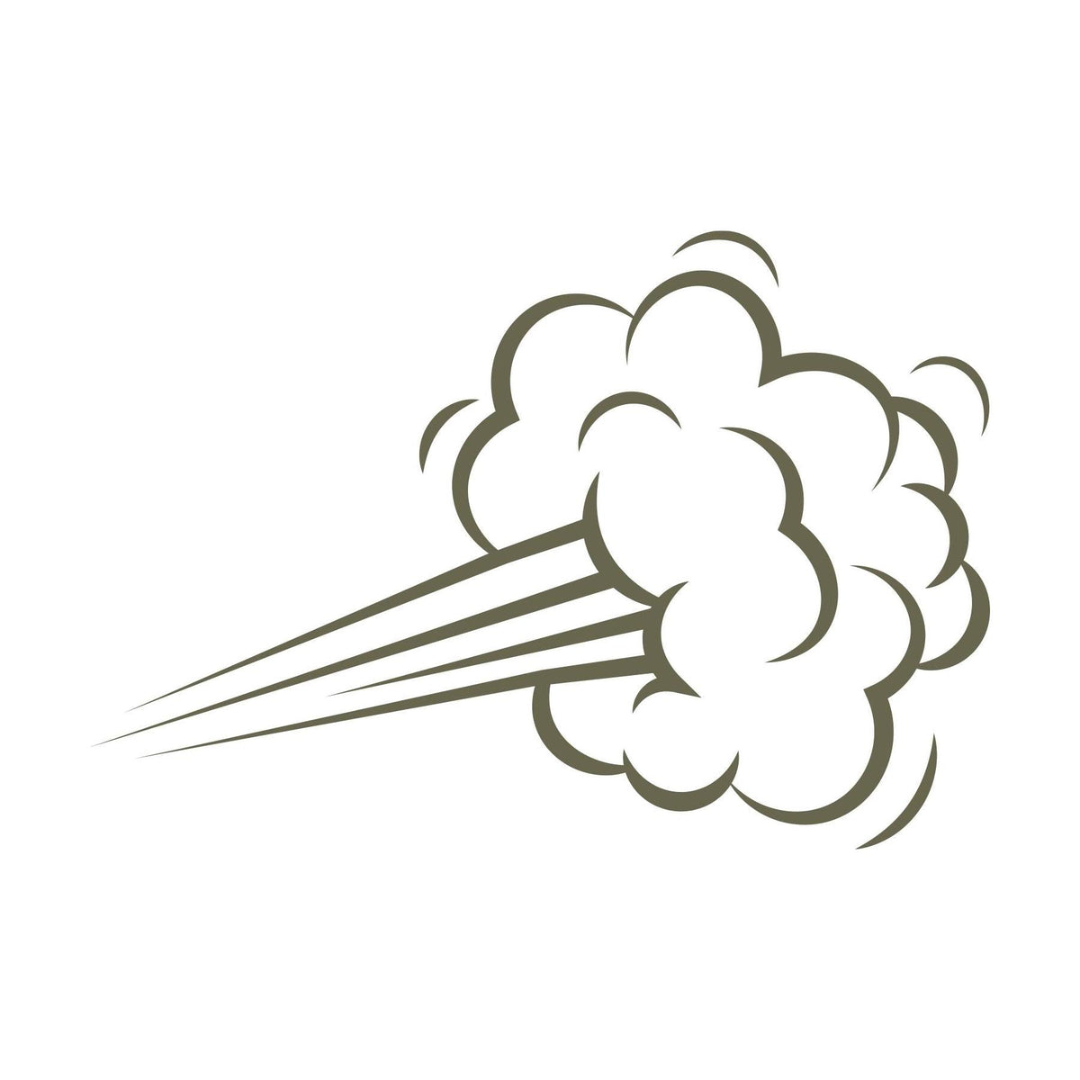 Cartoon-style wind burst with swirling cloud puffs and sharp motion lines—designed for Delrin leather stamping.
