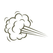 Cartoon-style wind burst with swirling cloud puffs and sharp motion lines—designed for Delrin leather stamping.