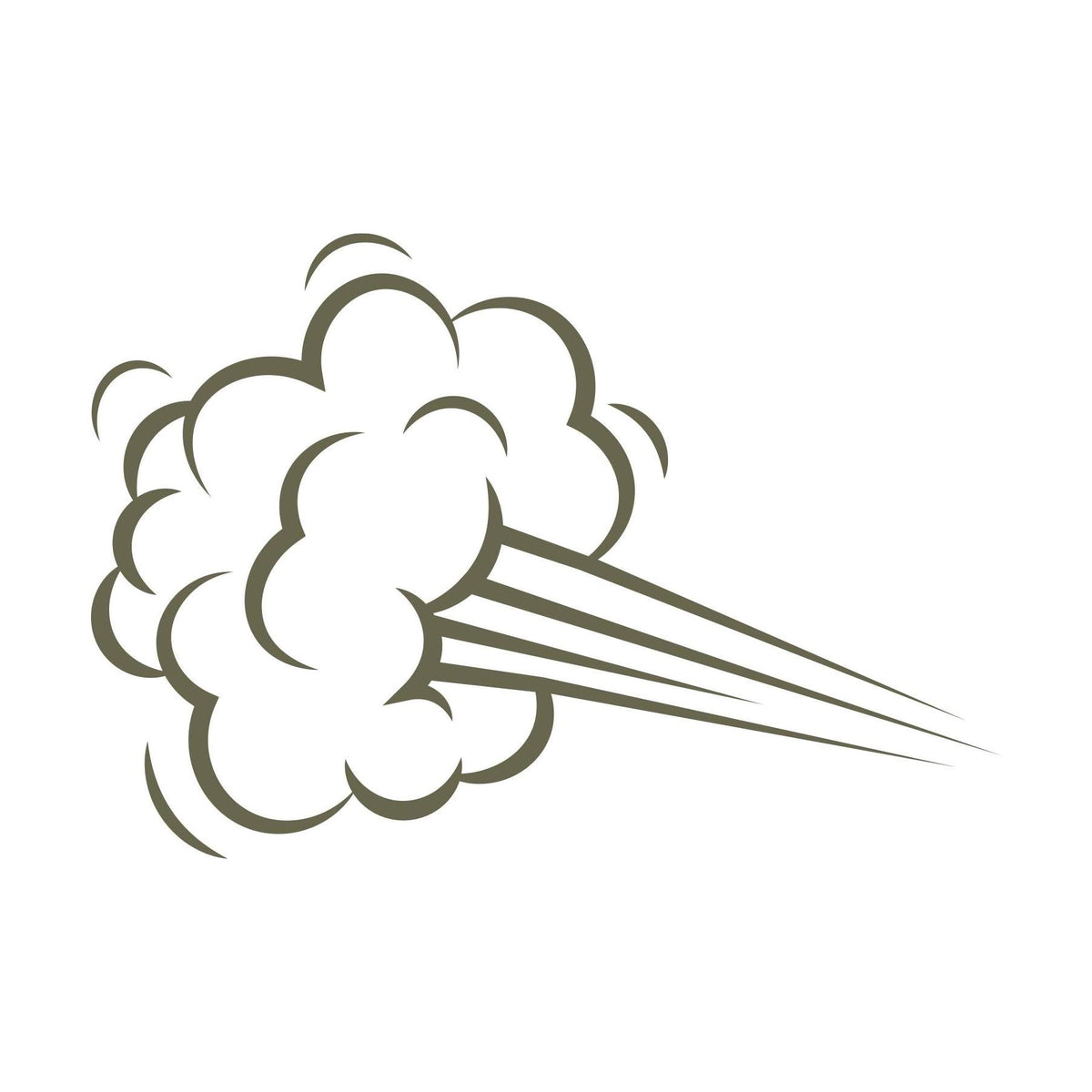 Cartoon-style wind burst with swirling cloud puffs and sharp motion lines—designed for Delrin leather stamping.