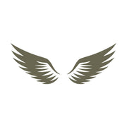 Minimalist wing design featuring two symmetrical, curved wings with layered feathers.