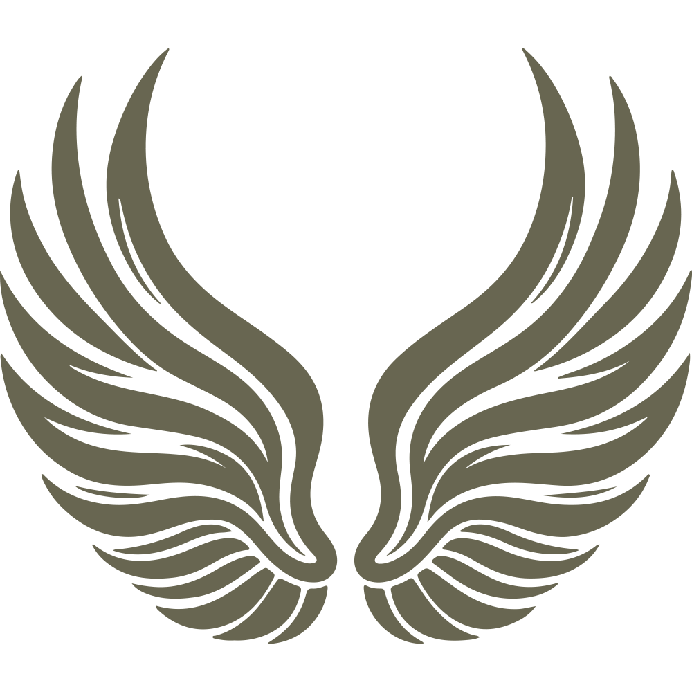 Symmetrical angel wings with flowing feather details, designed as a Delrin leather stamp. A striking design for adding a sense of freedom or divinity to leatherwork.