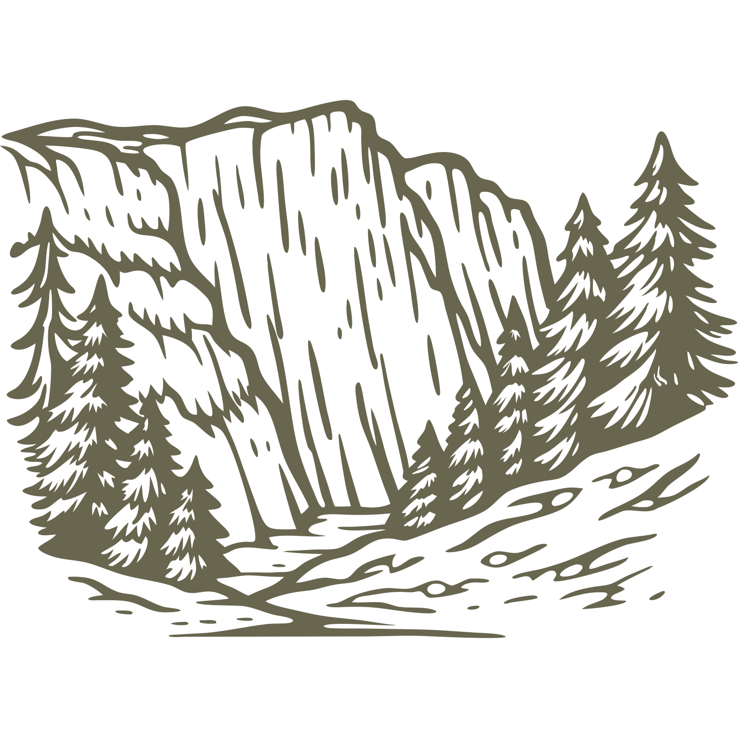 Yosemite mountain and pine tree scene for leather stamping.