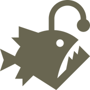 Delrin leather stamp design of an angler fish with a glowing lure and sharp fins, shown stamped into natural veg-tan leather.