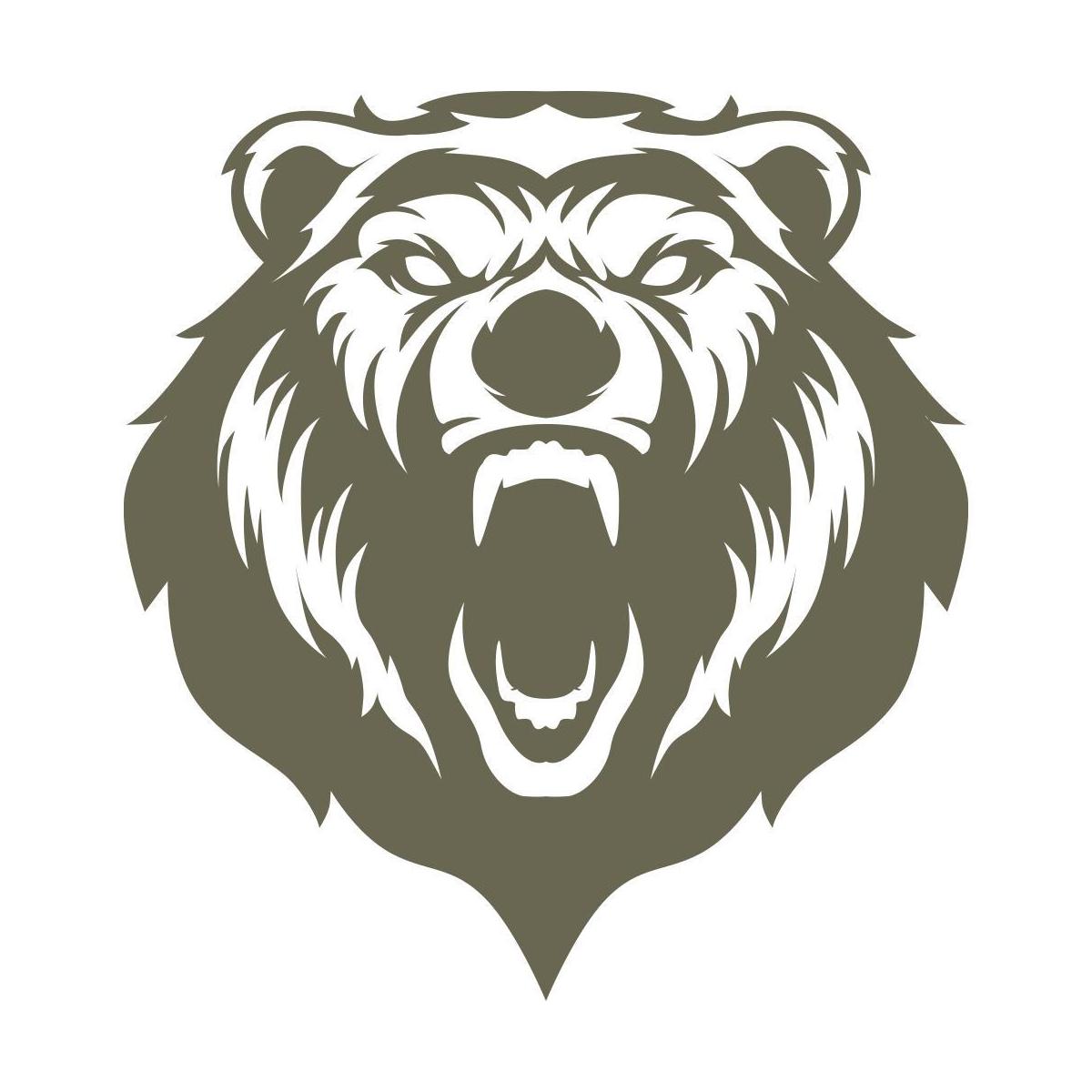 Delrin leather stamp design of a roaring bear head with bold, detailed fur shapes and expressive features.