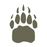 Silhouette illustration of a bear paw print with large pad and claw marks, designed for use as a Delrin leather stamp.