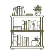 Detailed bookshelf design featuring stacked books, decorative plants, and a cozy aesthetic—perfect for book lovers, libraries, and literary-themed projects.