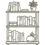 Detailed bookshelf design featuring stacked books, decorative plants, and a cozy aesthetic—perfect for book lovers, libraries, and literary-themed projects.