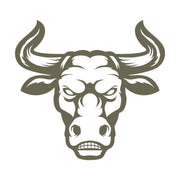 Delrin leather stamp design of a bold bull head with curved horns and expressive facial details.