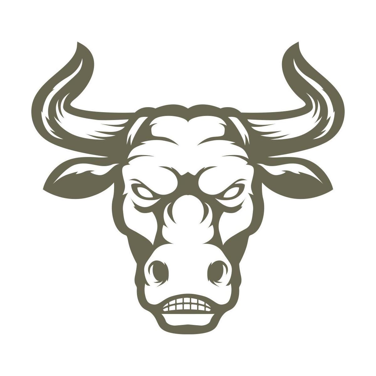 Delrin leather stamp design of a bold bull head with curved horns and expressive facial details.