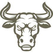Delrin leather stamp design of a bold bull head with curved horns and expressive facial details.