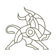 Delrin leather stamp design of a geometric bull in motion with angular, evenly weighted line details.