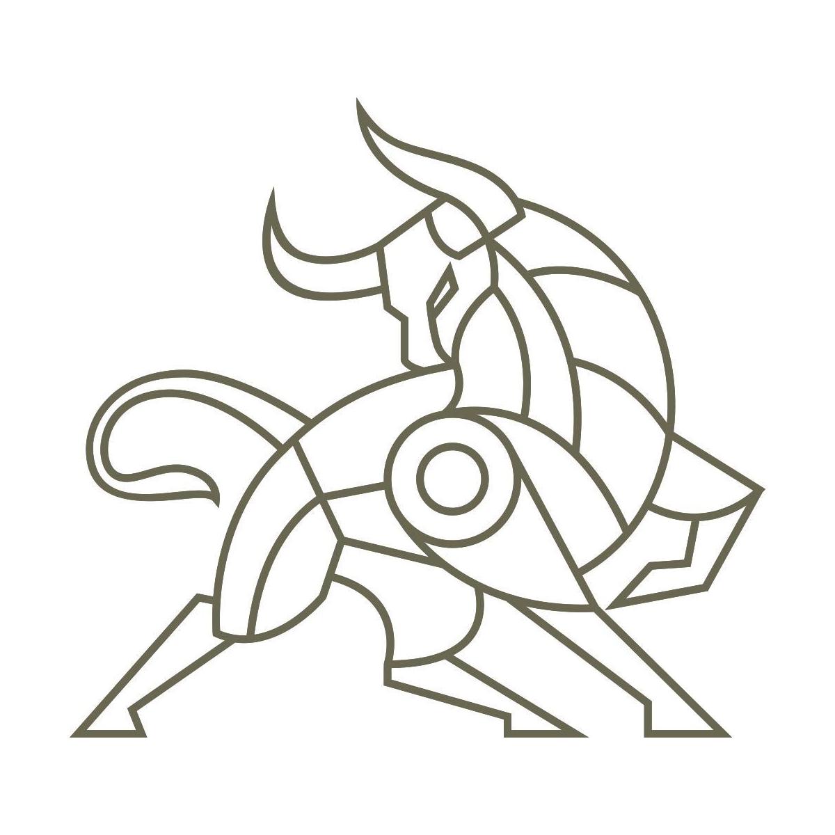 Delrin leather stamp design of a geometric bull in motion with angular, evenly weighted line details.
