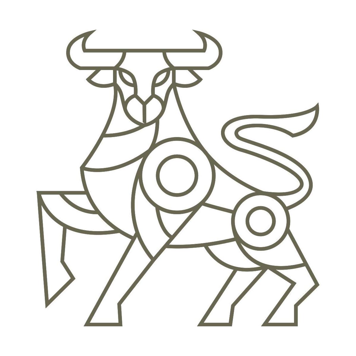 Delrin leather stamp design of a geometric bull standing in a bold, evenly weighted line style.