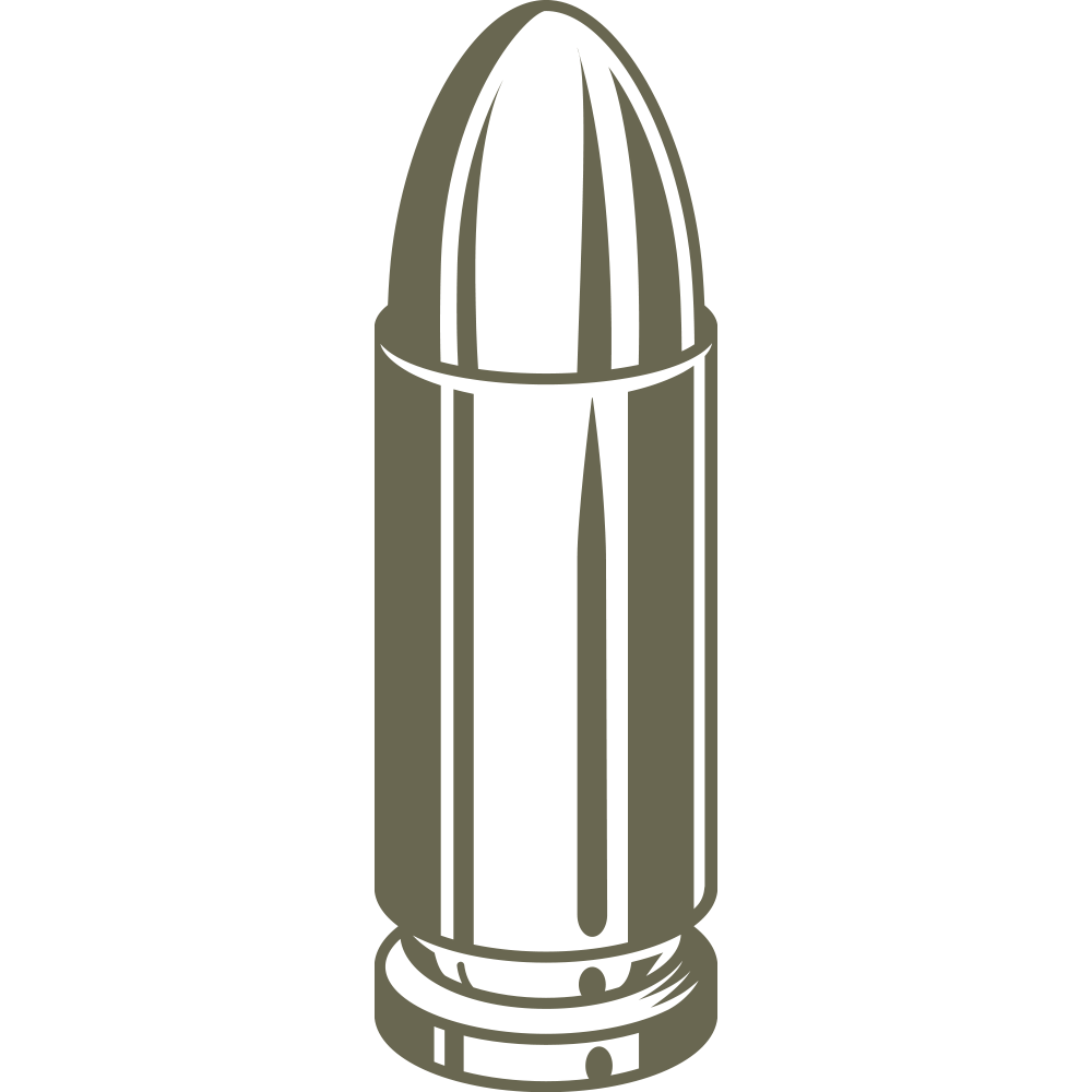 Illustration of a single bullet cartridge shown upright, designed for use as a Delrin leather stamp.