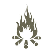 Delrin leather stamp design of a campfire with stacked logs and rising flames.