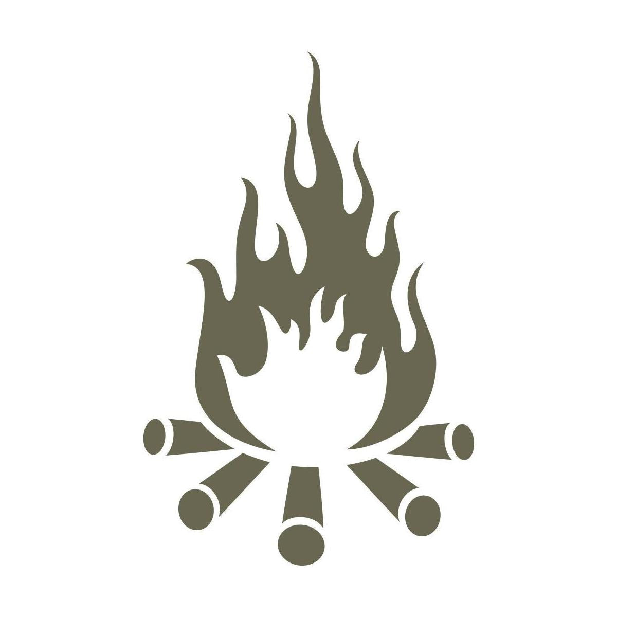 Delrin leather stamp design of a campfire with stacked logs and rising flames.