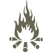 Delrin leather stamp design of a campfire with stacked logs and rising flames.