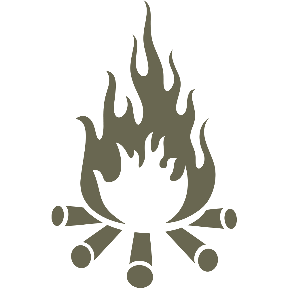 Delrin leather stamp design of a campfire with stacked logs and rising flames.