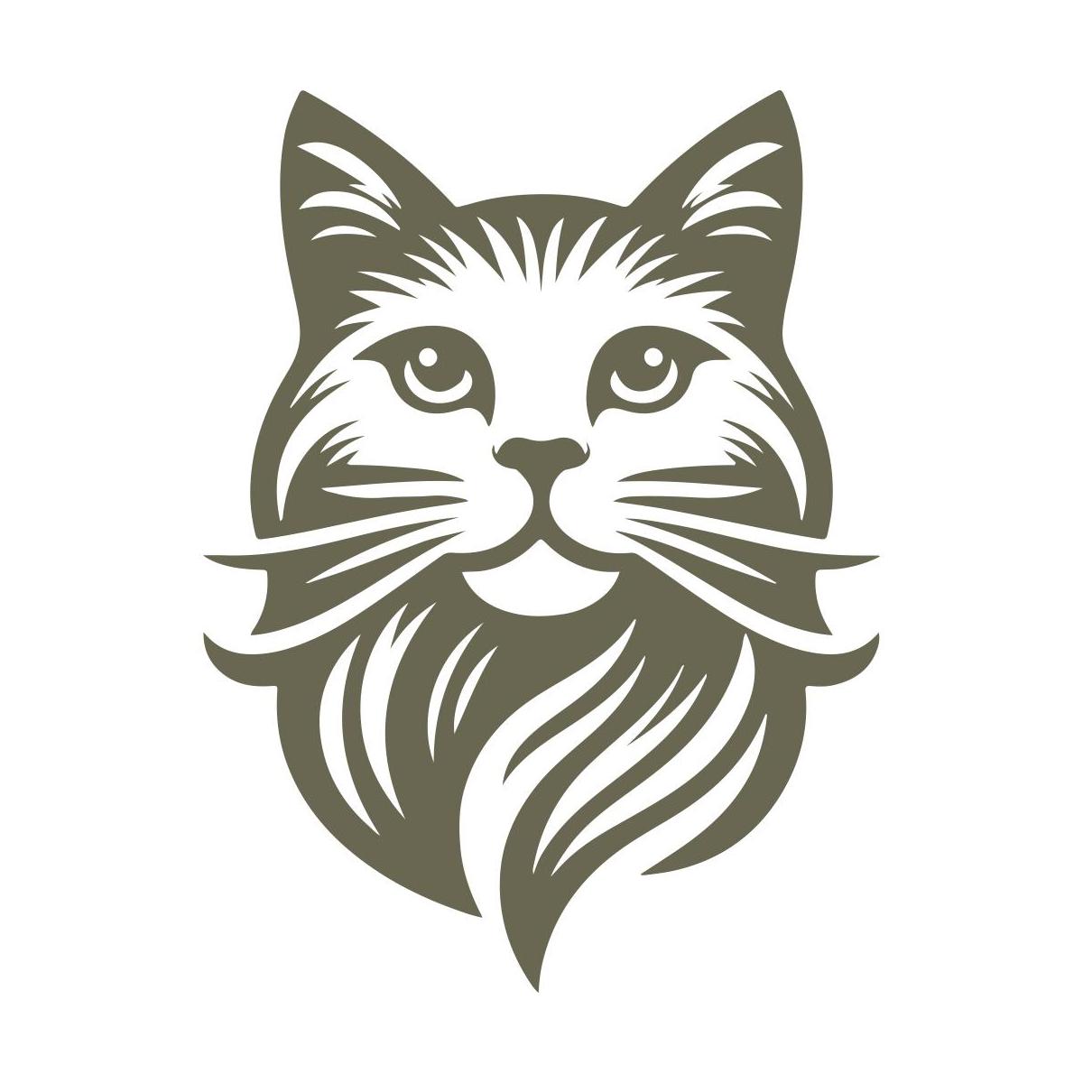 Majestic long-haired cat design featuring expressive eyes and flowing fur, ideal for feline lovers and leathercraft projects.