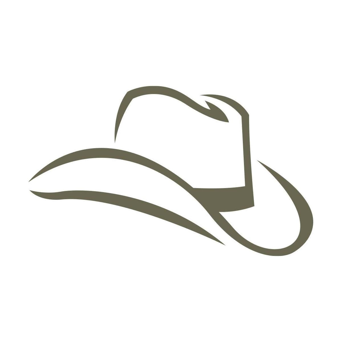 Simple line illustration of a cowboy hat with curved brim and crown, designed for use as a Delrin leather stamp.