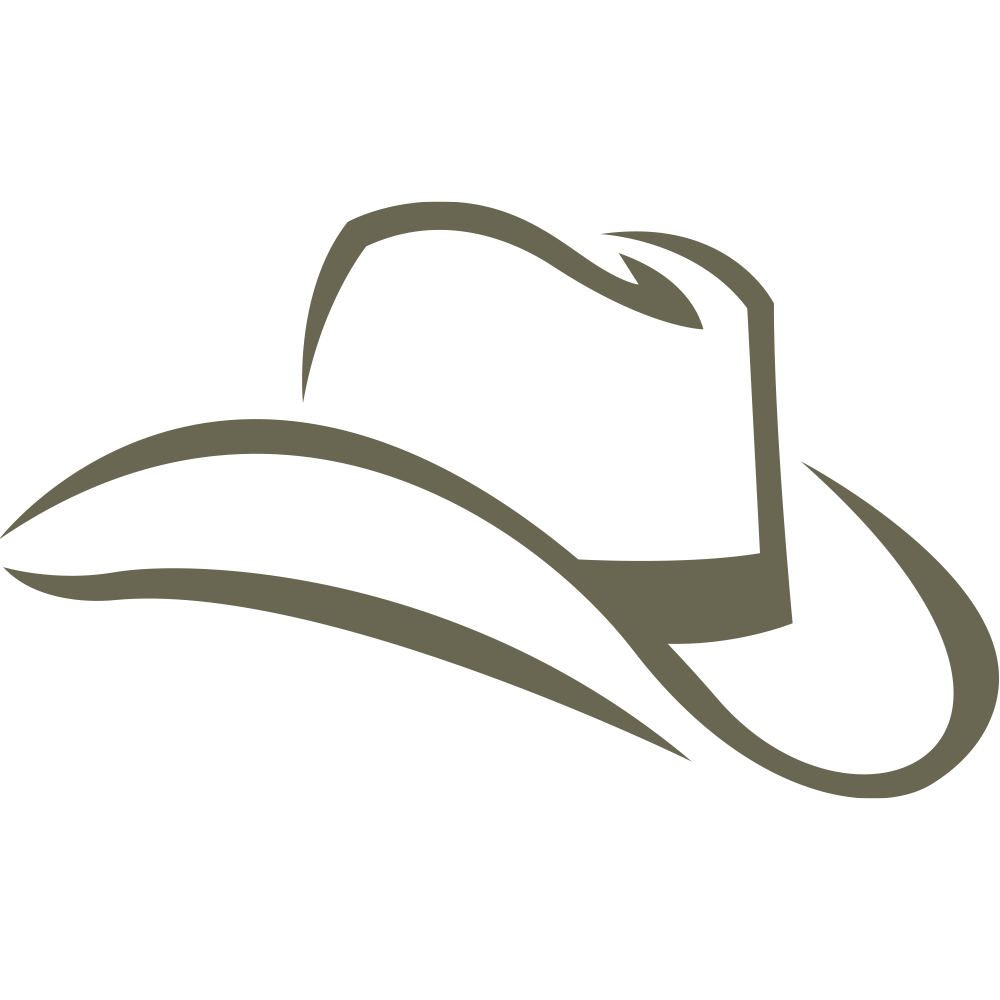 Simple line illustration of a cowboy hat with curved brim and crown, designed for use as a Delrin leather stamp.