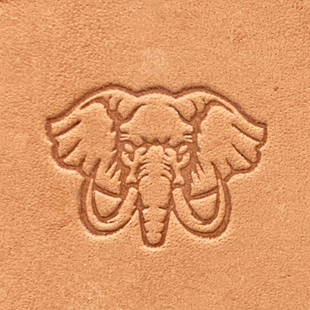 Elephant head design stamped into natural vegetable-tanned leather using a Delrin leather stamp.