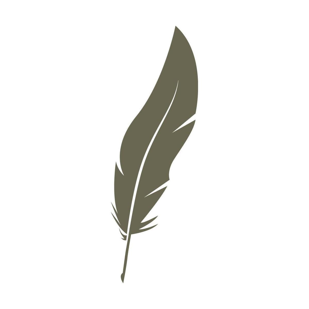 Minimal feather illustration with a slender quill and flowing shape, designed for use as a Delrin leather stamp.