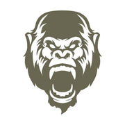 Delrin leather stamp design of a fierce gorilla head with bold facial features and an open mouth.