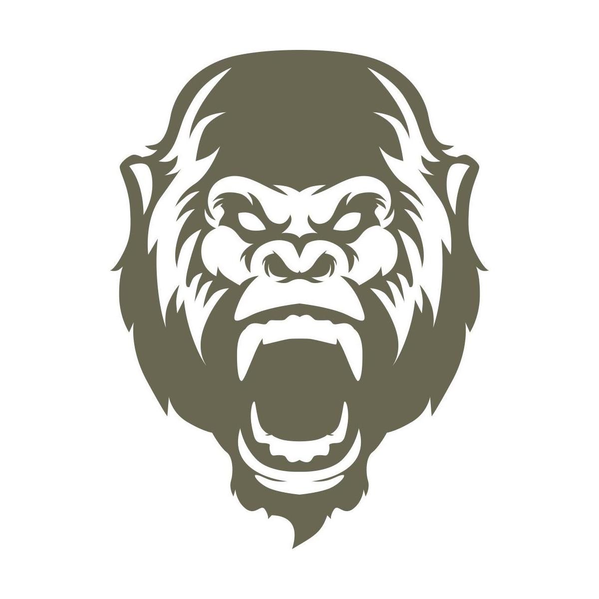 Delrin leather stamp design of a fierce gorilla head with bold facial features and an open mouth.