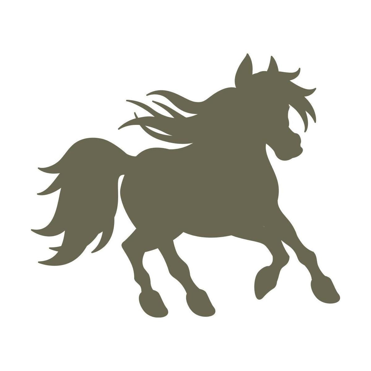 Silhouette illustration of a running horse with flowing mane, designed for use as a Delrin leather stamp.