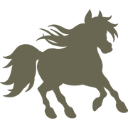 Silhouette illustration of a running horse with flowing mane, designed for use as a Delrin leather stamp.