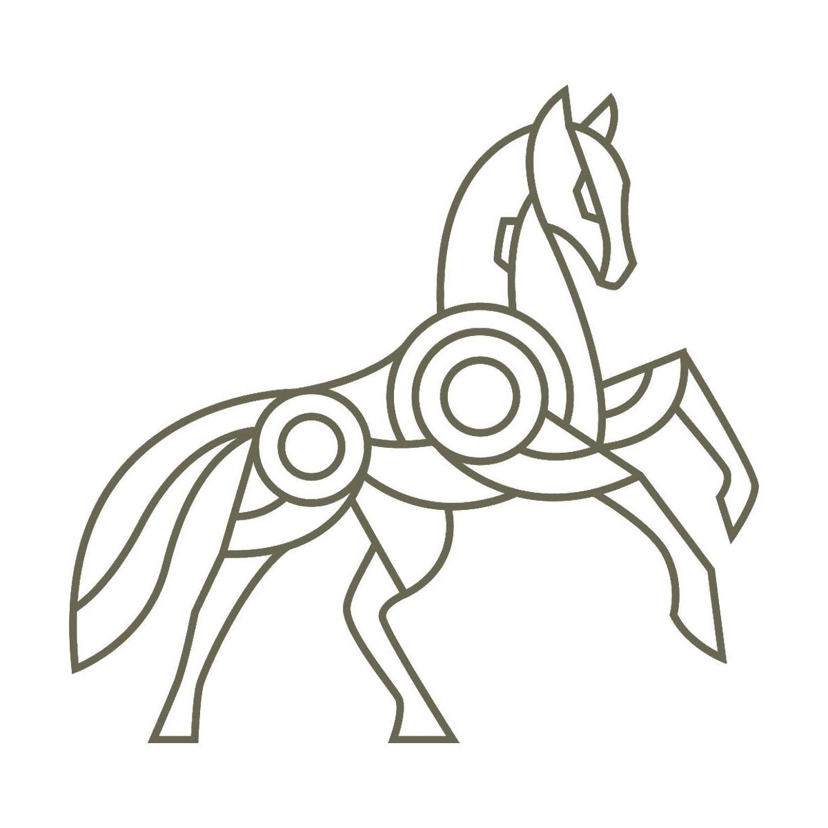 Delrin leather stamp design of a geometric horse in motion with clean, evenly weighted line details.
