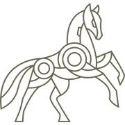 Delrin leather stamp design of a geometric horse in motion with clean, evenly weighted line details.