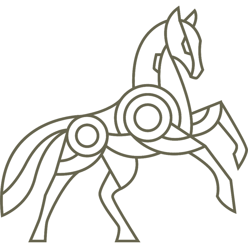 Delrin leather stamp design of a geometric horse in motion with clean, evenly weighted line details.