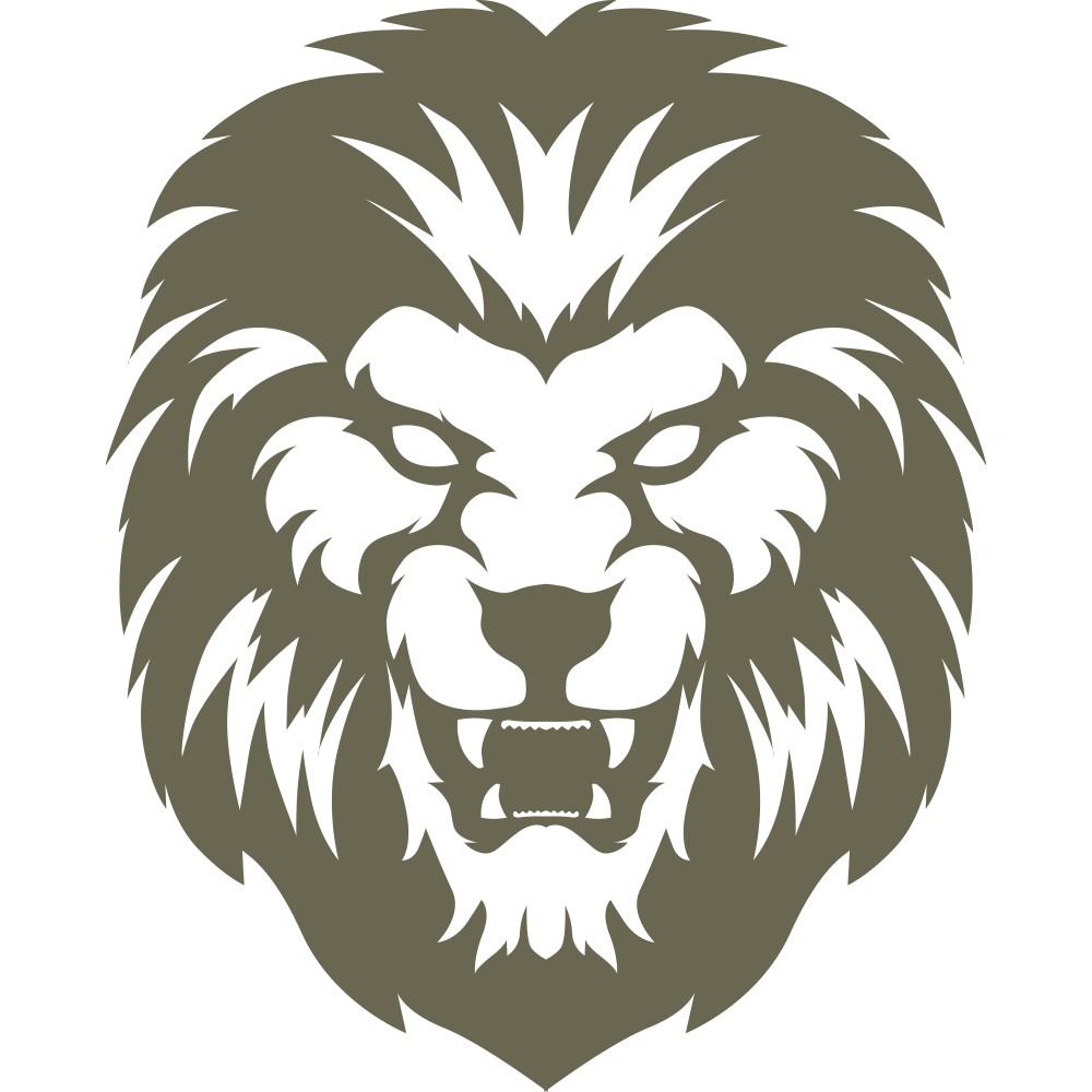 Delrin leather stamp design of a detailed lion head with a full mane and intense facial expression.