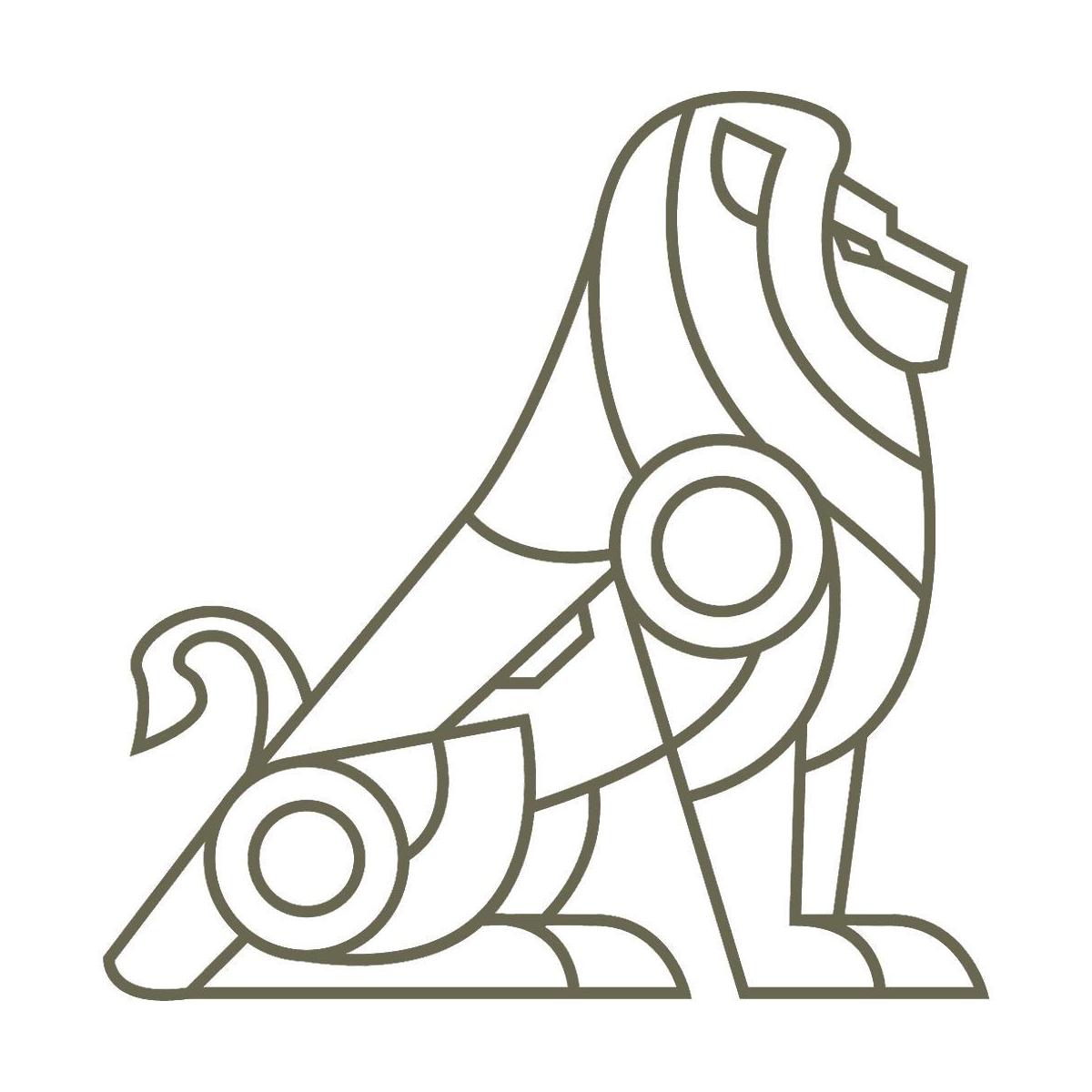 Delrin leather stamp design of a geometric lion in a seated pose with clean, evenly weighted line details.