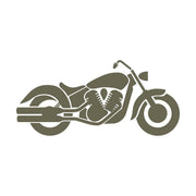 Silhouette illustration of a cruiser-style motorcycle with low seat and extended front fork, designed for use as a Delrin leather stamp.