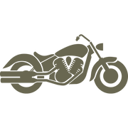 Silhouette illustration of a cruiser-style motorcycle with low seat and extended front fork, designed for use as a Delrin leather stamp.