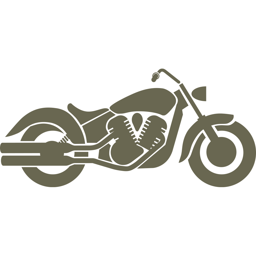 Silhouette illustration of a cruiser-style motorcycle with low seat and extended front fork, designed for use as a Delrin leather stamp.