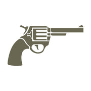 Delrin leather stamp design of a classic revolver handgun shown in a bold silhouette style.