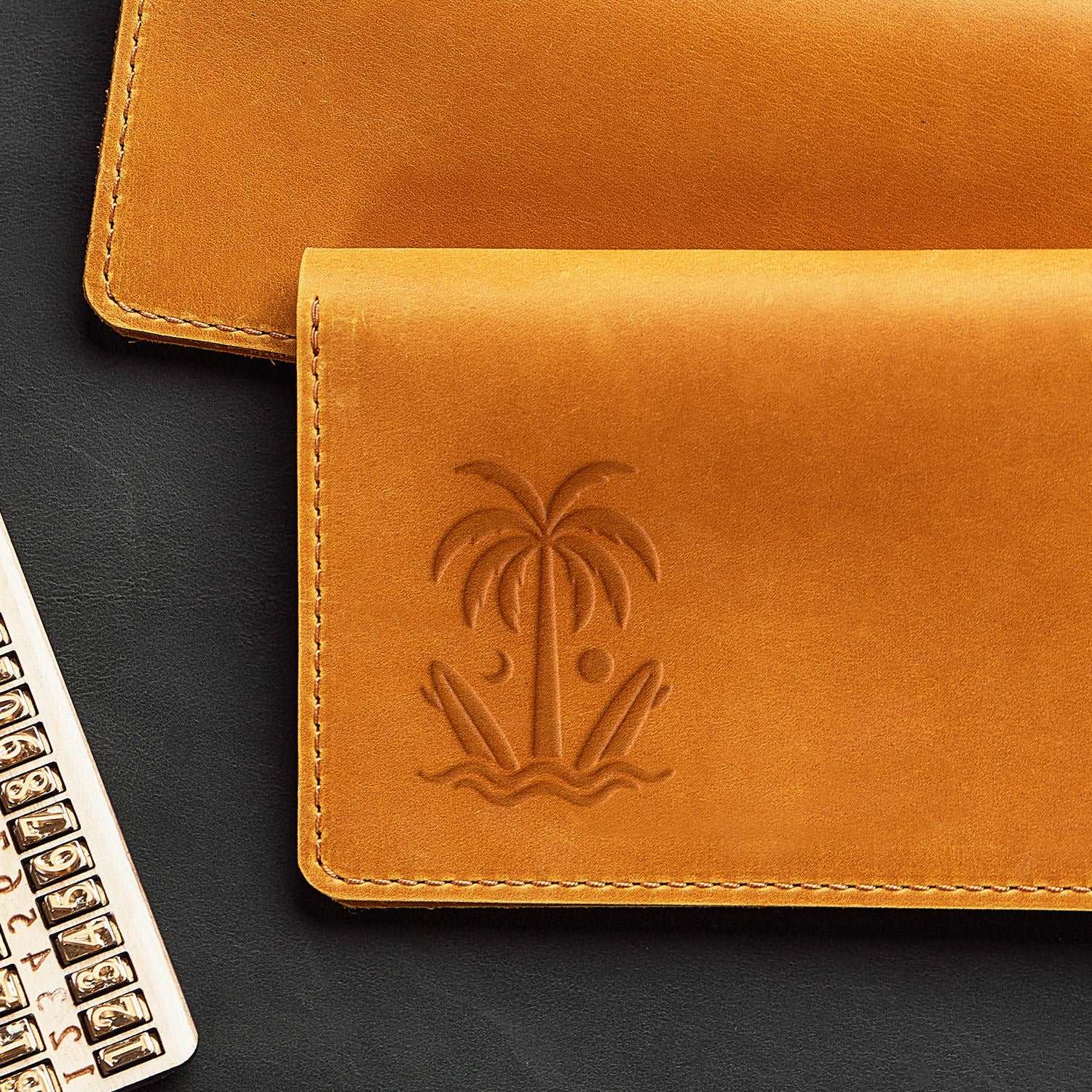 Palm Tree with Surf Boards Delrin Leather Stamp - All Good Leather Co.