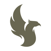 Stylized phoenix silhouette with sweeping wings and flowing curves, designed for a Delrin leather stamp.