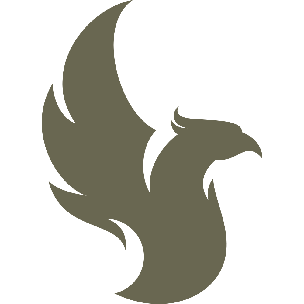 Stylized phoenix silhouette with sweeping wings and flowing curves, designed for a Delrin leather stamp.