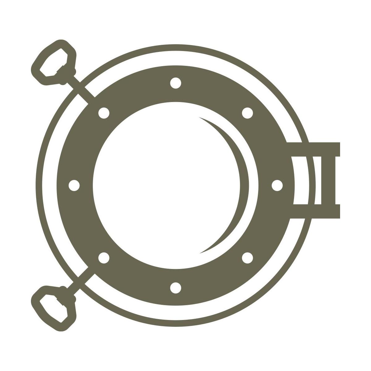 Nautical porthole design with a circular frame, rivets, and handle details, evoking the classic look of ship windows.