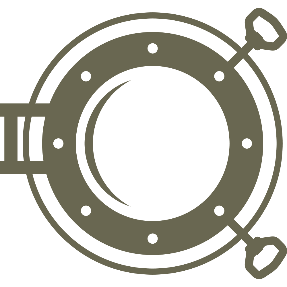 Nautical porthole design with a circular frame, rivets, and handle details, evoking the classic look of ship windows.