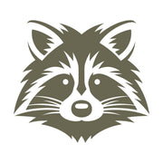 Stylized raccoon face design with bold lines and detailed fur markings, capturing the curious and mischievous nature of this woodland creature.