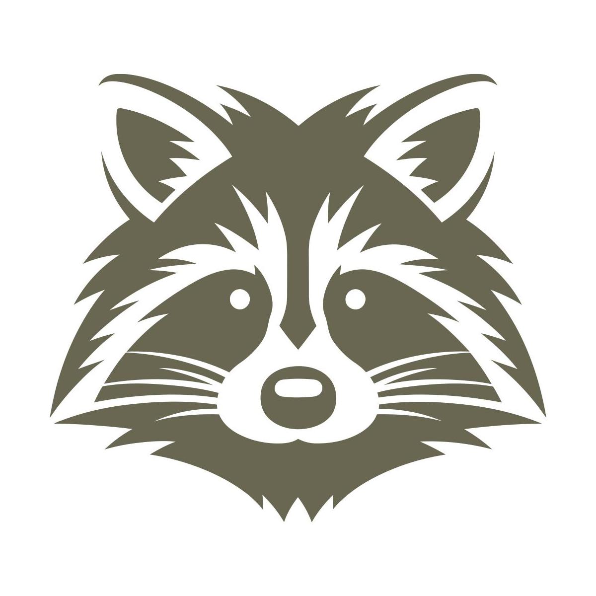 Stylized raccoon face design with bold lines and detailed fur markings, capturing the curious and mischievous nature of this woodland creature.