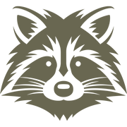Stylized raccoon face design with bold lines and detailed fur markings, capturing the curious and mischievous nature of this woodland creature.