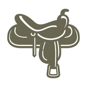 Classic western saddle design featuring intricate details, stirrups, and a curved seat—perfect for cowboy, rodeo, and equestrian-themed leathercraft.